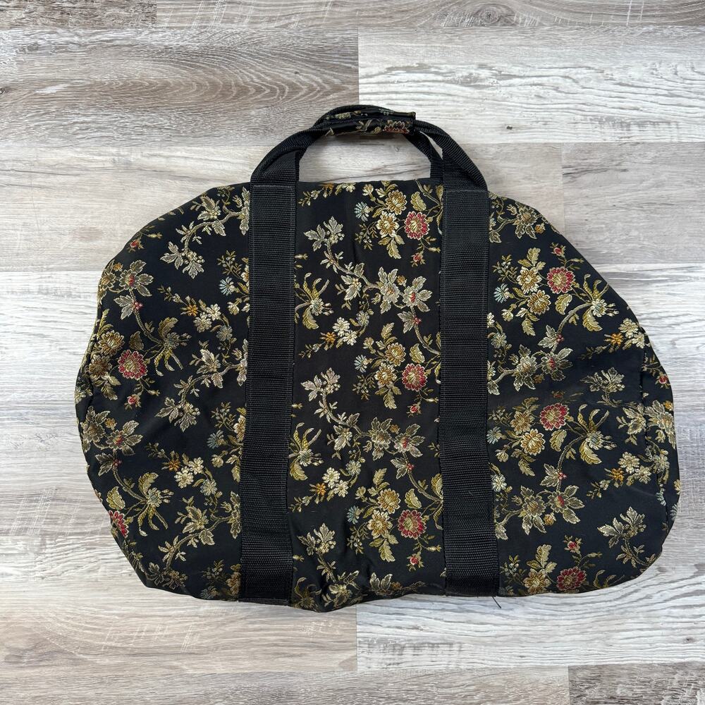 Vintage 90s Floral Brocade Weekender Bag Overnight Duffle Travel Carry On Goth